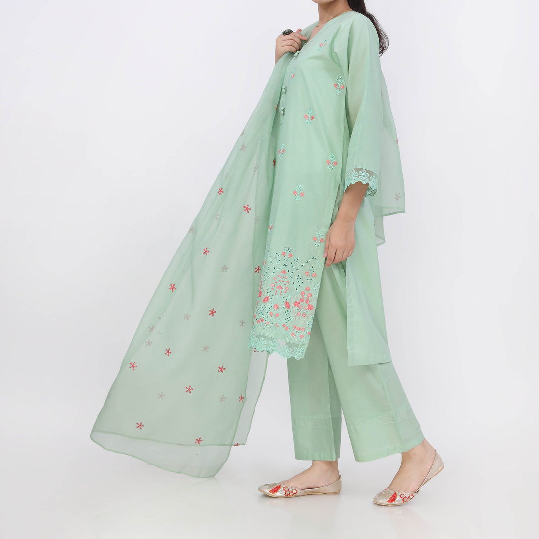 3PC- Embroiderd Cotton Cambric Suit PS5499
