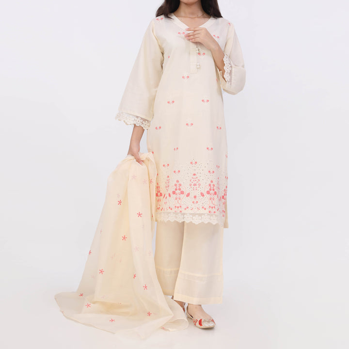 3PC- Embroiderd Cotton Cambric Suit PS5500