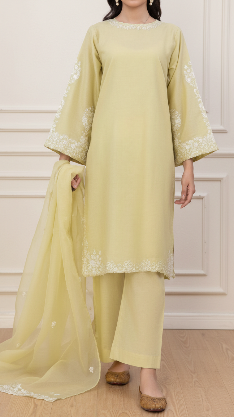 3PC- Embroiderd Cotton Cambric Suit PS5501