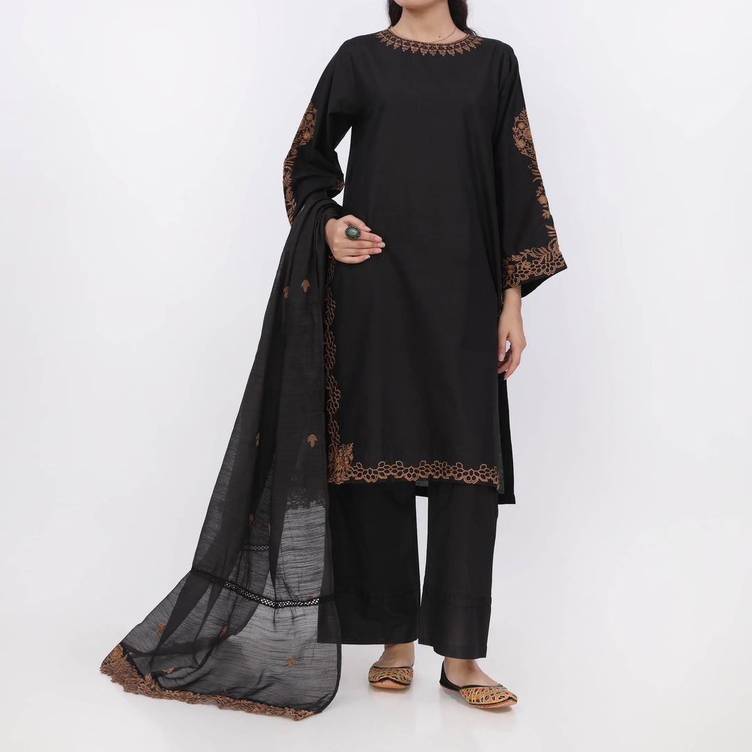 3PC- Embroiderd Cotton Cambric Suit PS5502