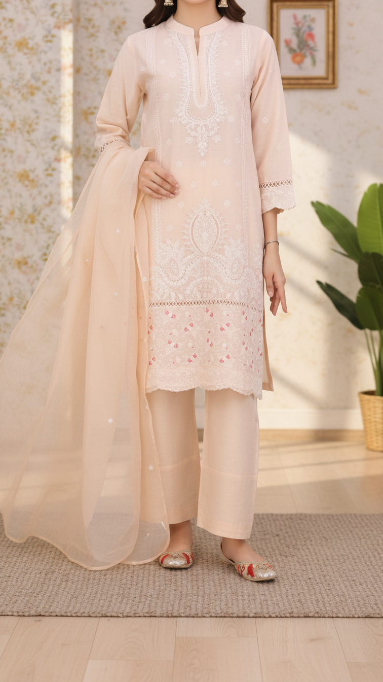 3PC Embroidered Cotton Cambric Suite