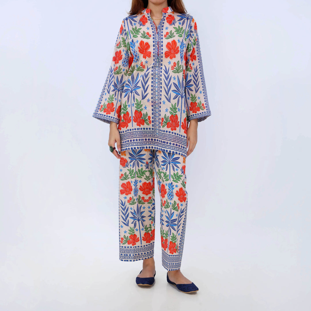 2PC- Digital Printed Cotton Cambric Co-Ord Set PS5509