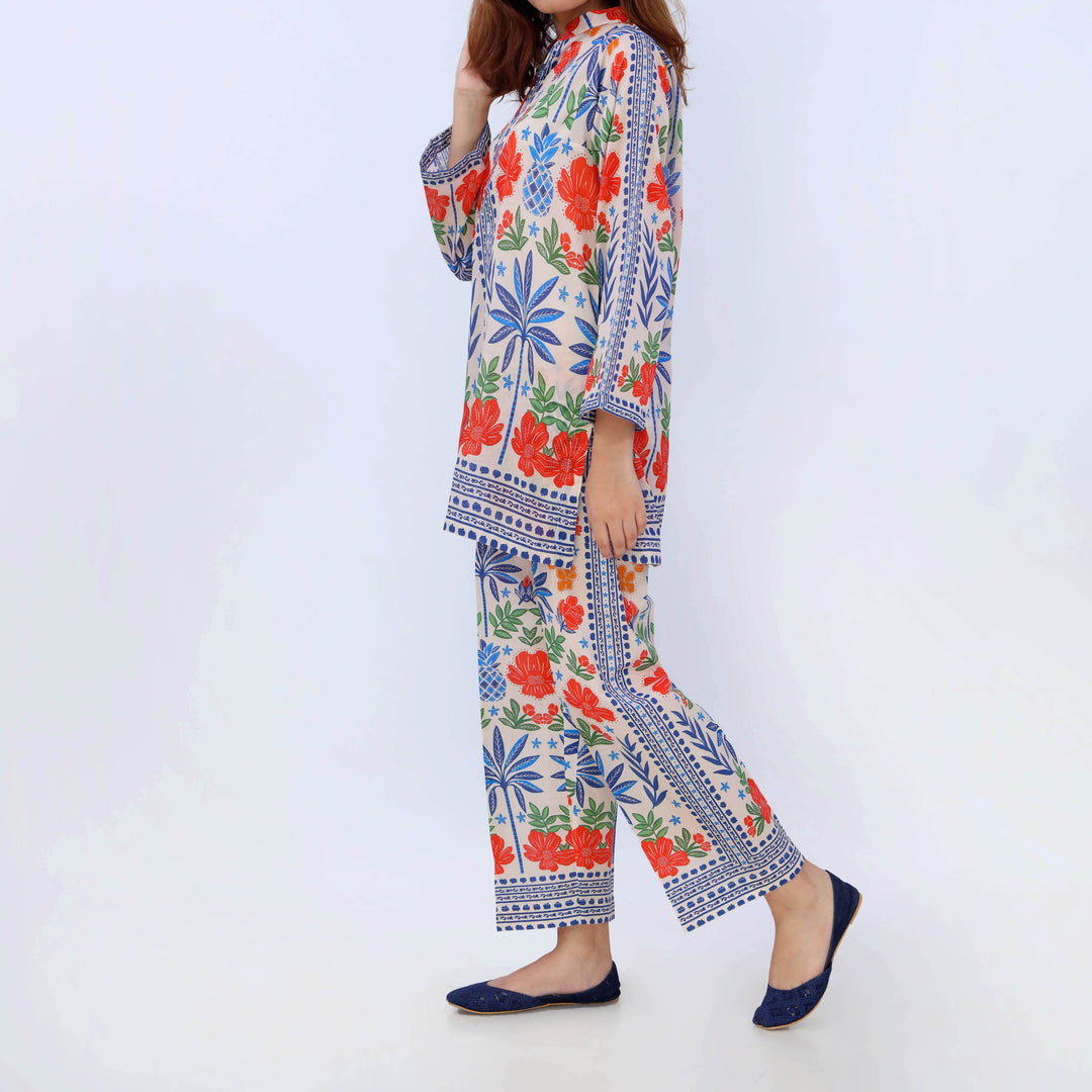 2PC- Digital Printed Cotton Cambric Co-Ord Set PS5509