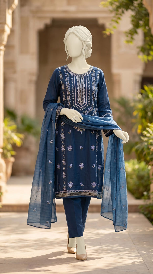 3 PC Embellished Cambric Suit PS600148
