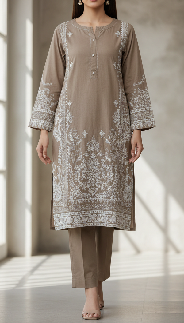 2 PC Printed Cotton Cambric Suit PS6022