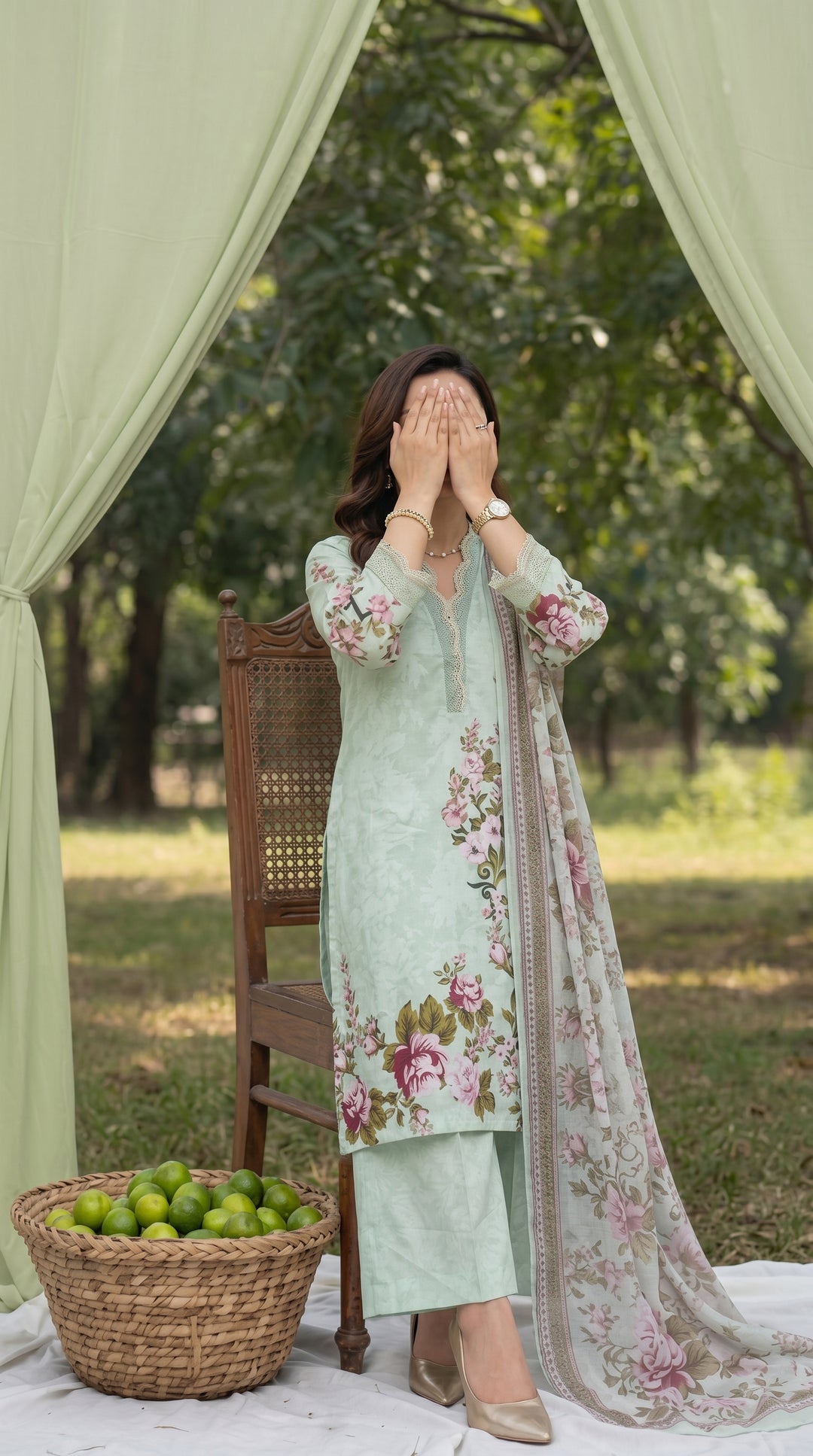 3 PC Embellished Cambric Suit PS604511