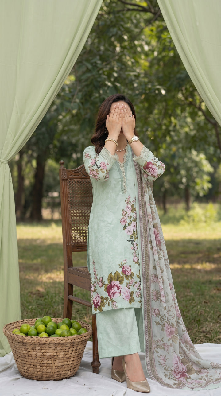 3 PC Embellished Cambric Suit PS604511