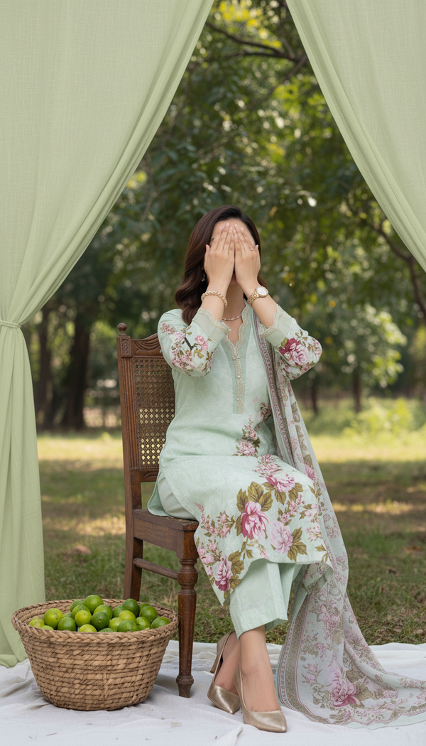 3 PC Embellished Cambric Suit PS604511