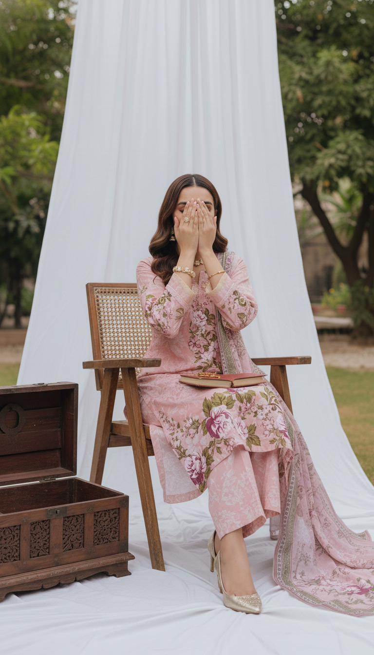 3 PC Embellished Cambric Suit PS604523