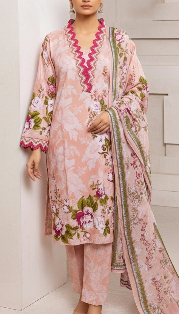 3 PC Digital Printed Cotton Cambric Suit PS6046