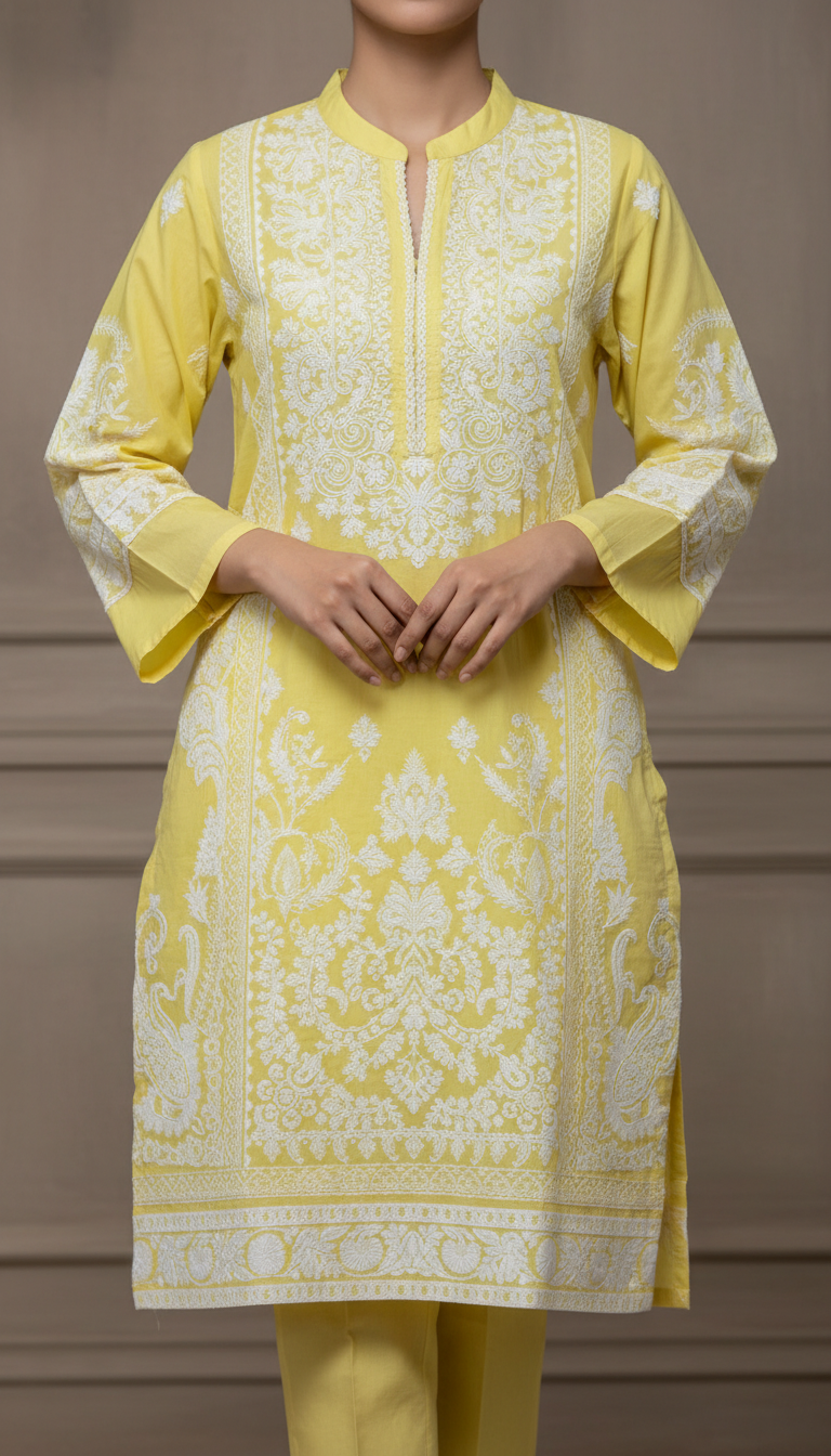 Yellow Printed Cotton Cambric Shirt PS6070
