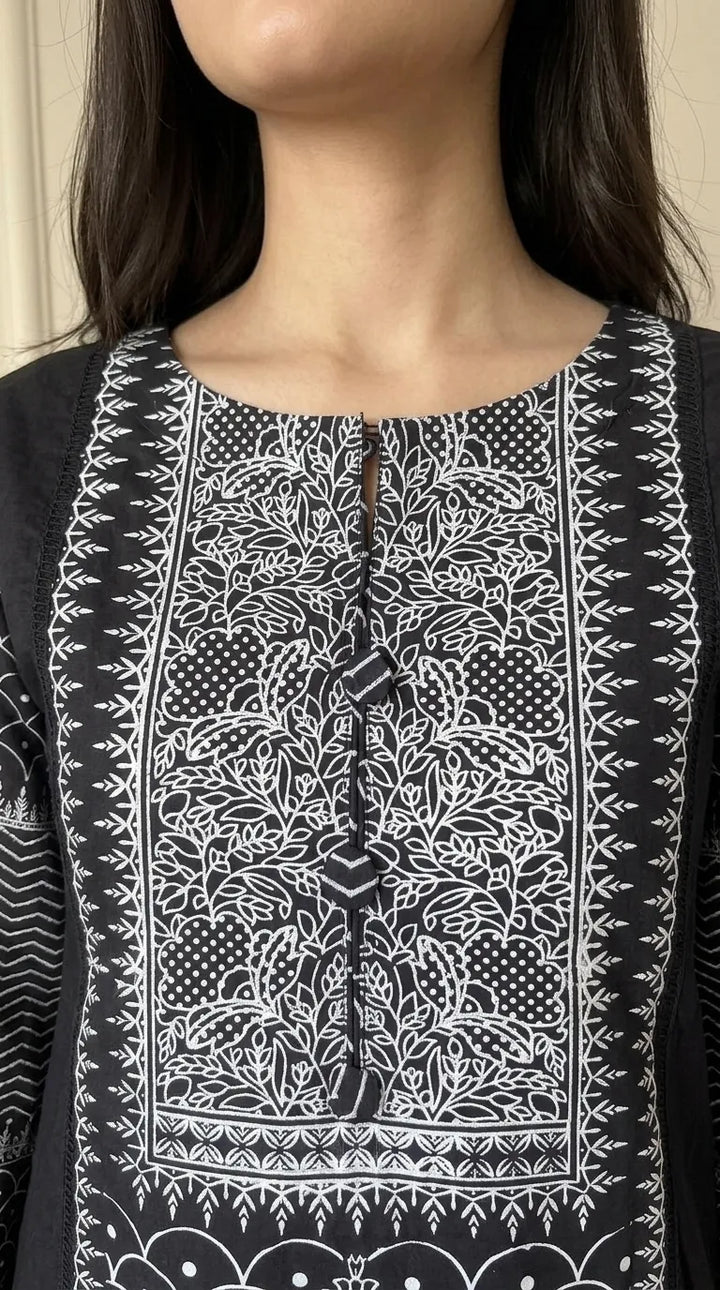 Black Dobby Embellished Stitched Shirt PS608801