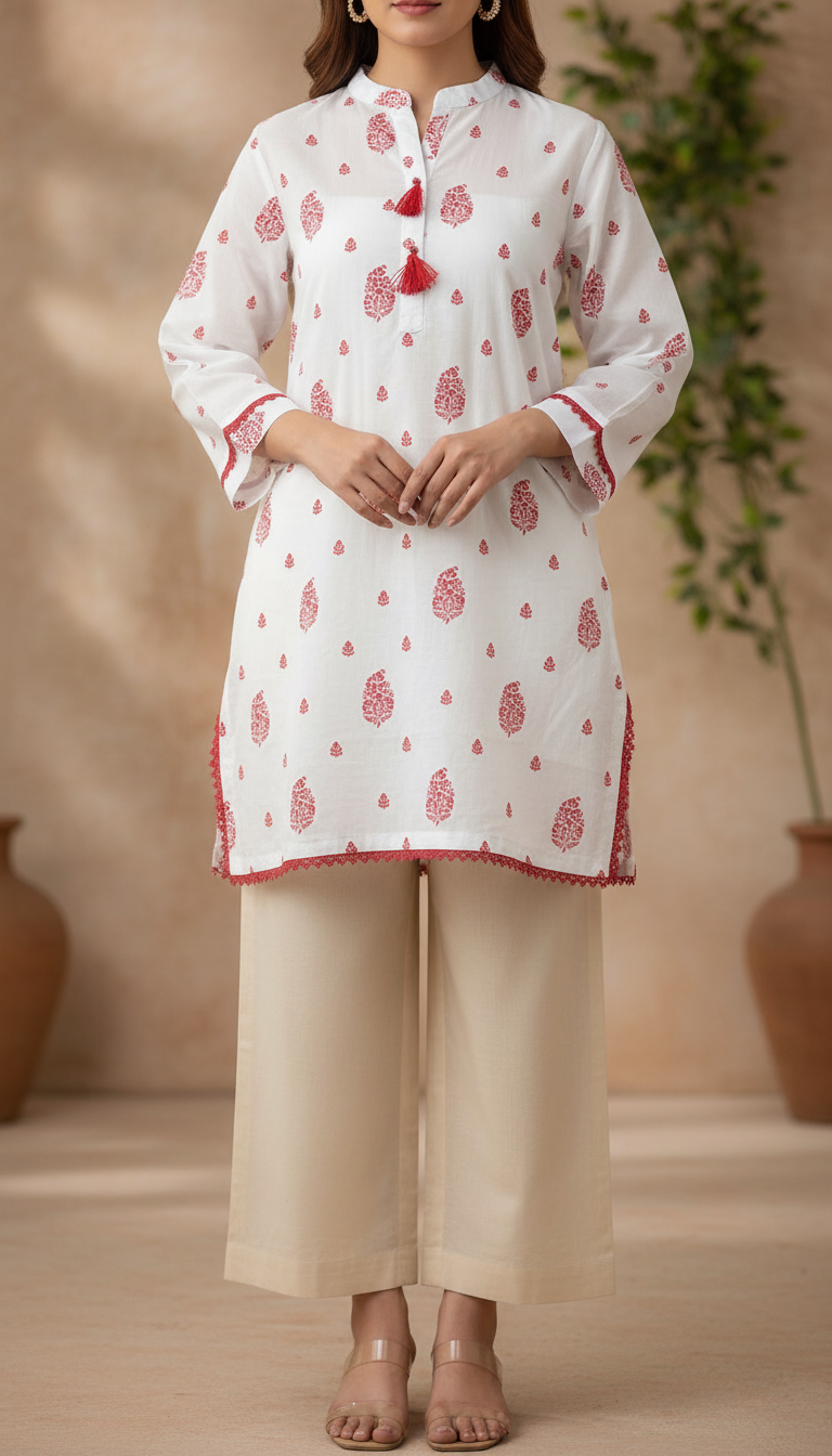 White Printed Lawn Shirt PS6105