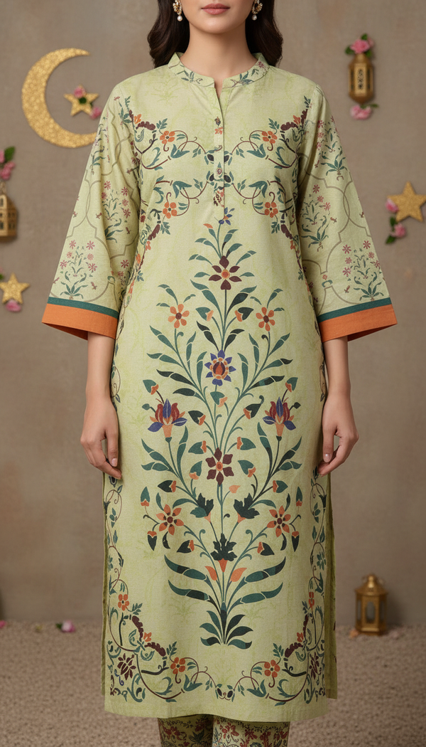 Lemon Digital Printed Cotton Cambric Shirt PS6118