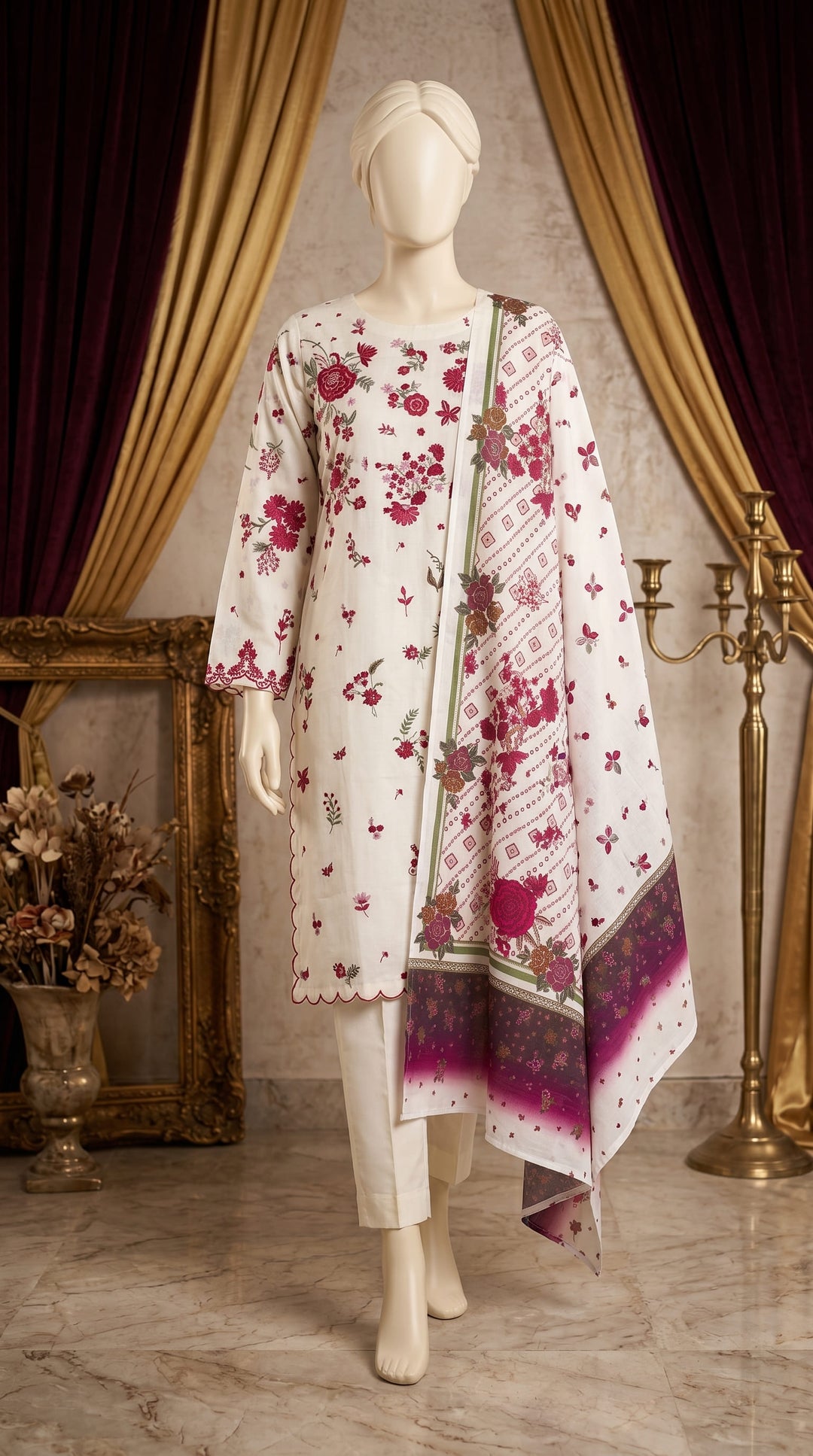 3 PC Embellished Cambric Suit PS613993