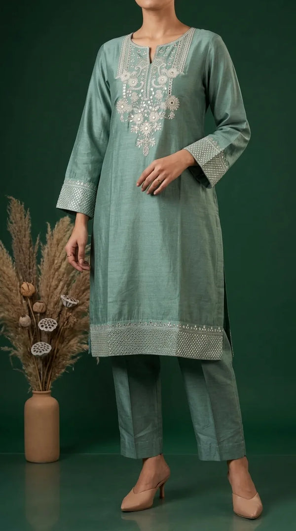 2 PC Embellished Cambric Suit PS617511