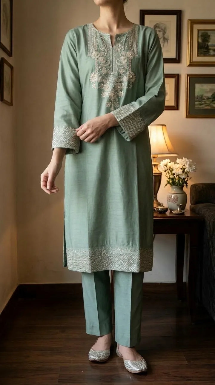 2 PC Embellished Cambric Stitched Suit PS617511