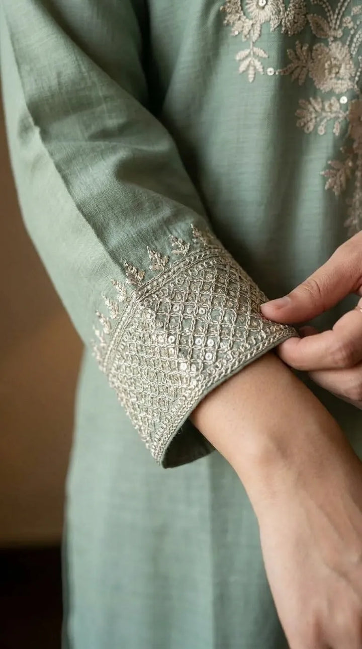 2 PC Embellished Cambric Stitched Suit PS617511