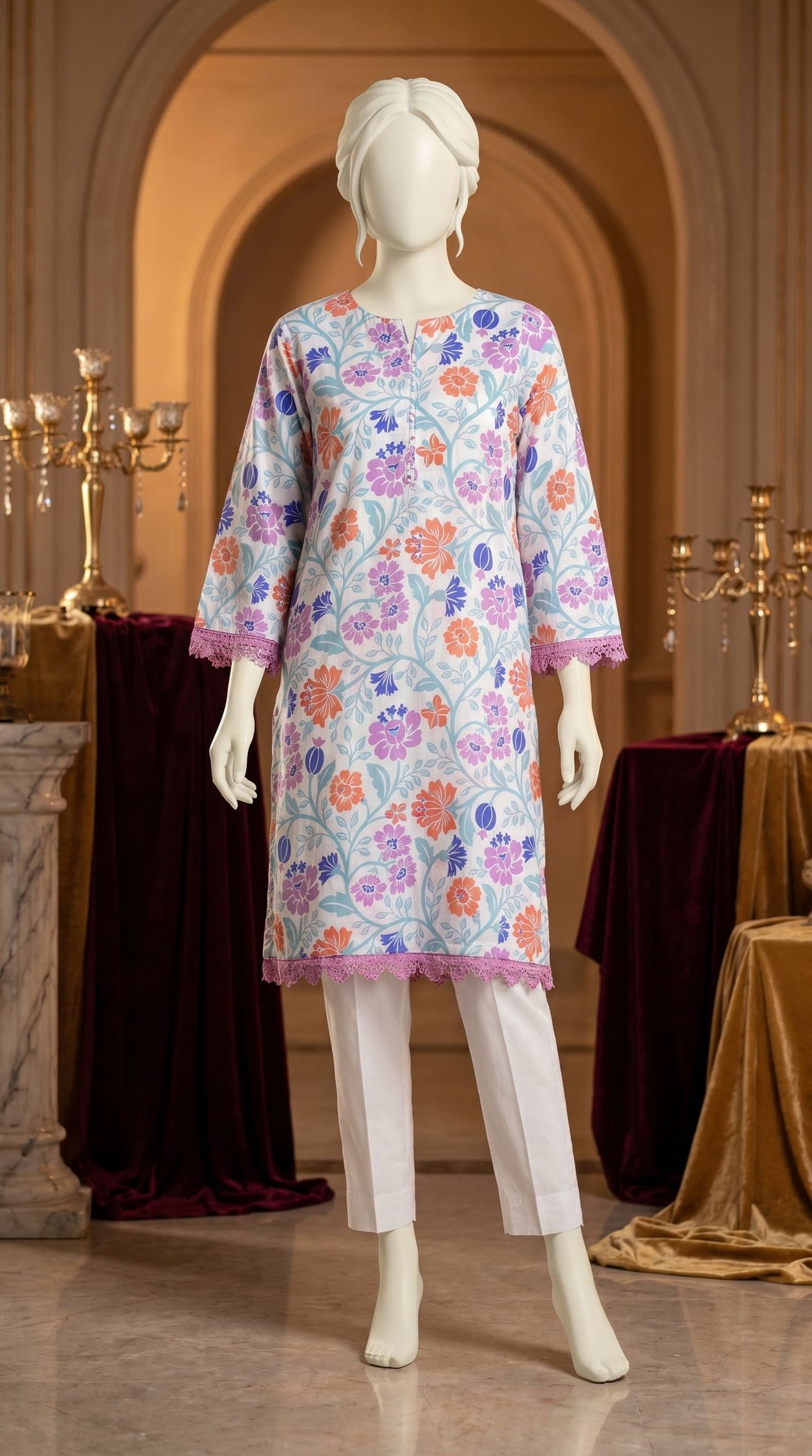 Embellished Mix Fabric Shirt PS617610