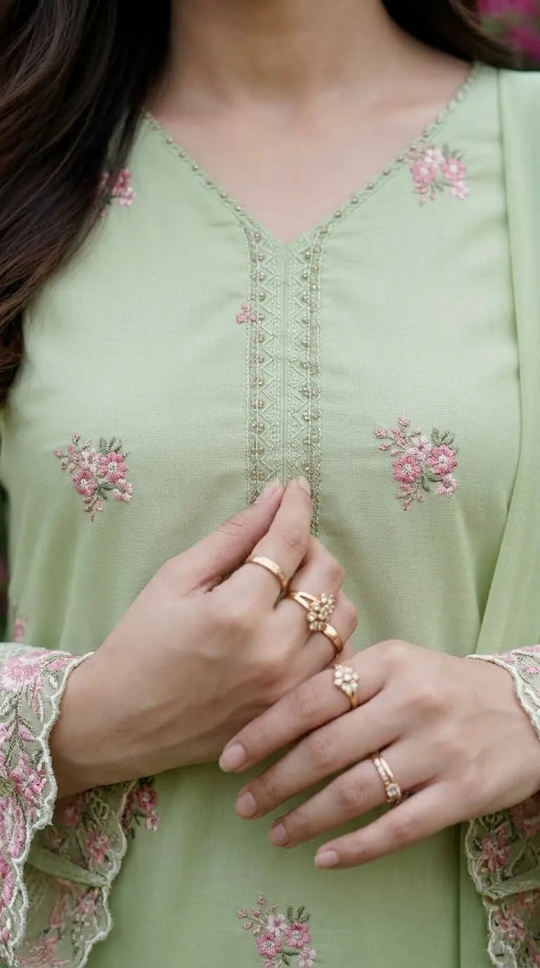 3 PC Embellished Cambric Stitched Suit PS619611