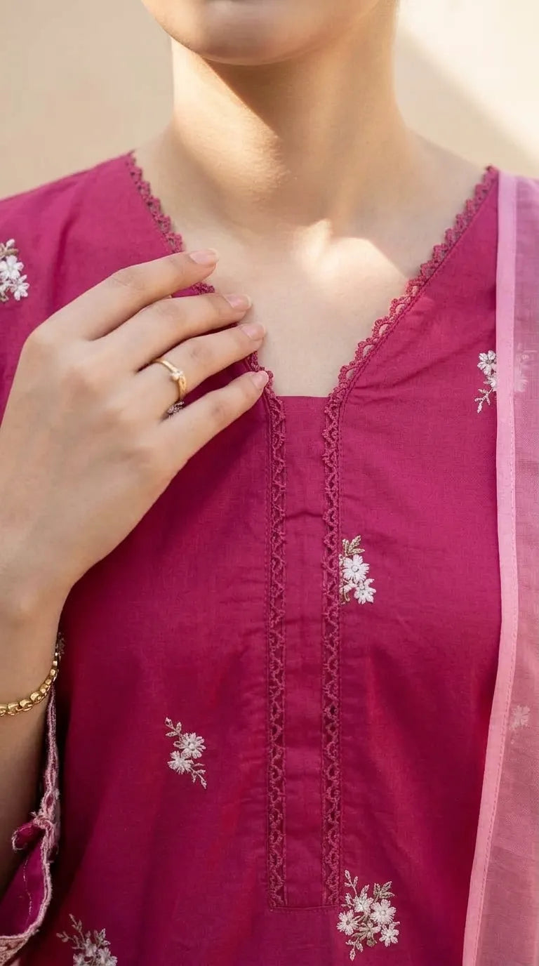 3 PC Embellished Cambric Stitched Suit PS619659
