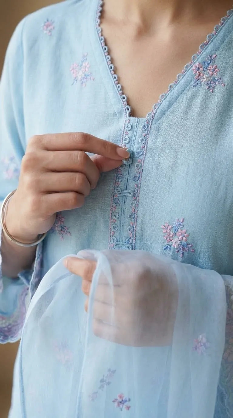 3 PC Embellished Cambric Stitched Suit PS619690