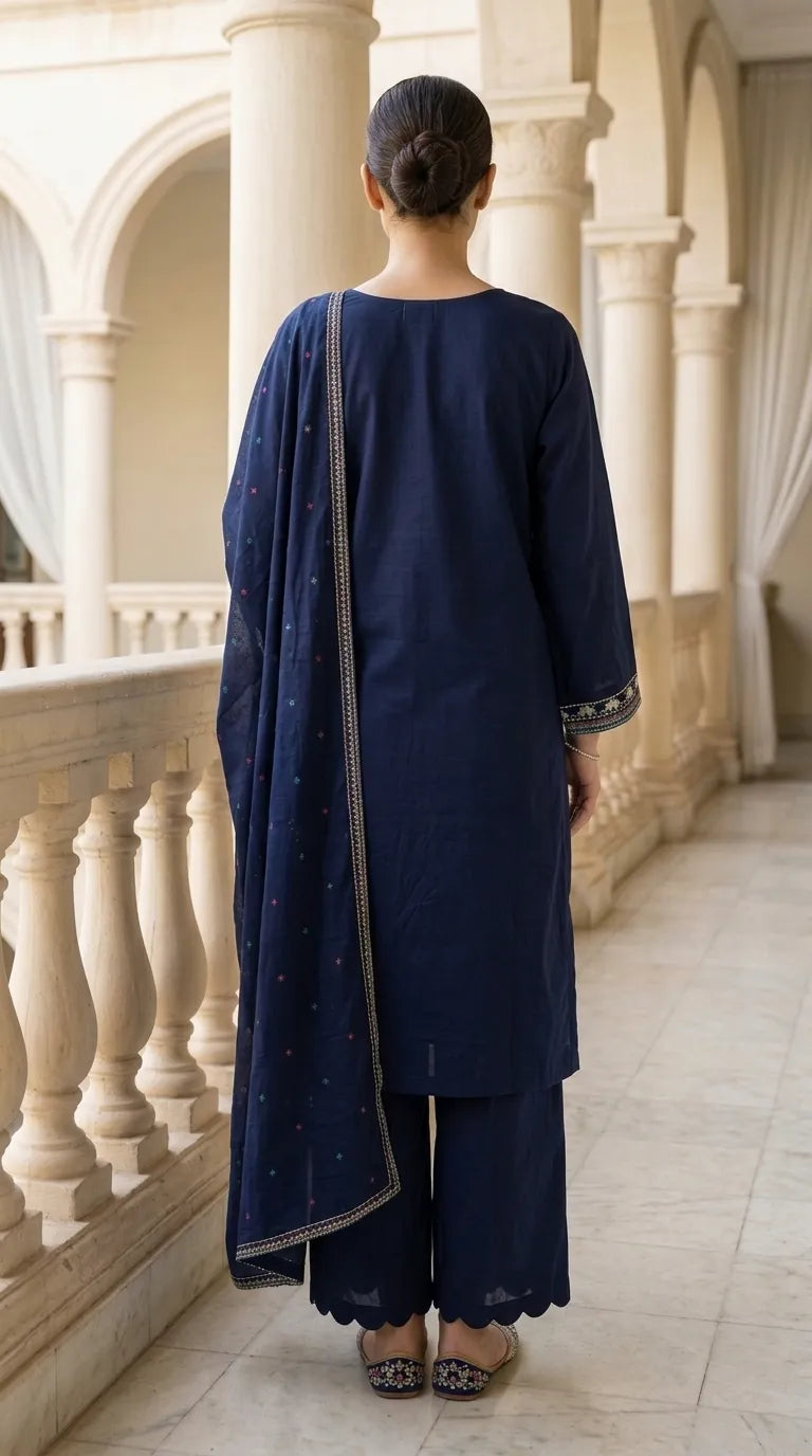 3 PC Embellished Cambric Stitched Suit PS627148