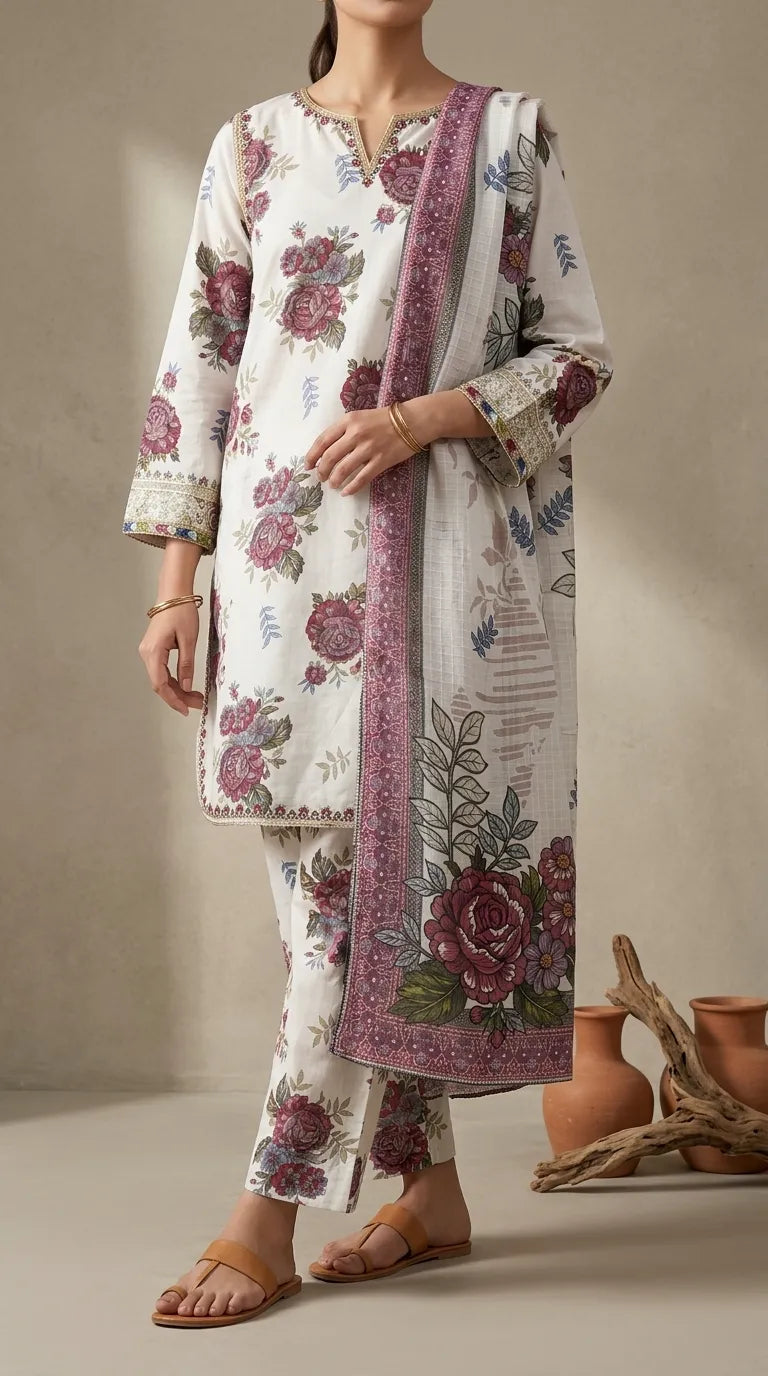 3 PC Embellished CAMBRIC Suit PS627493