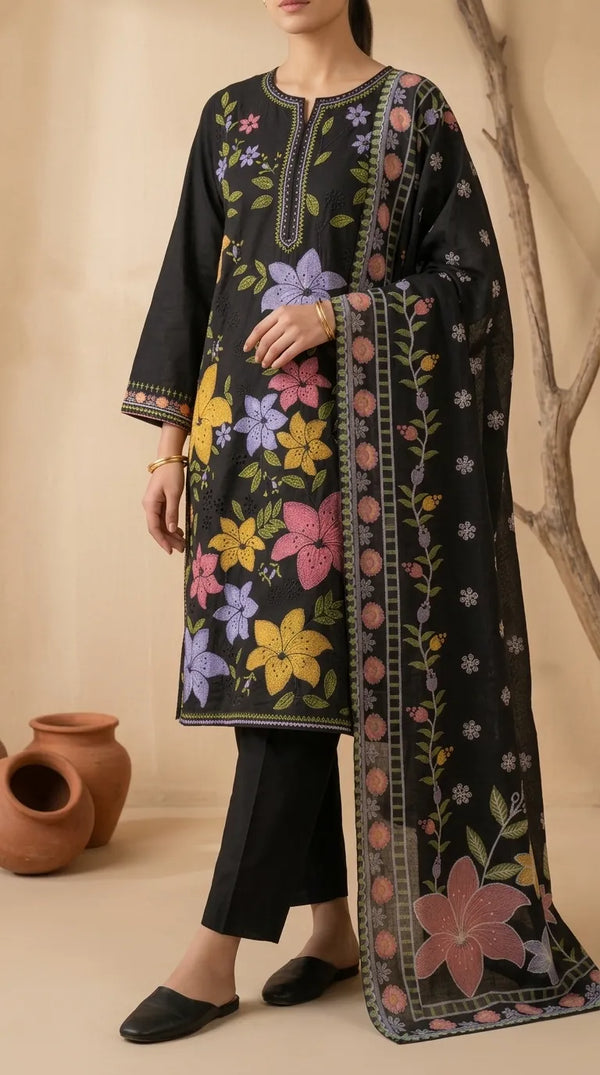 3 PC Embellished CAMBRIC Suit PS627701