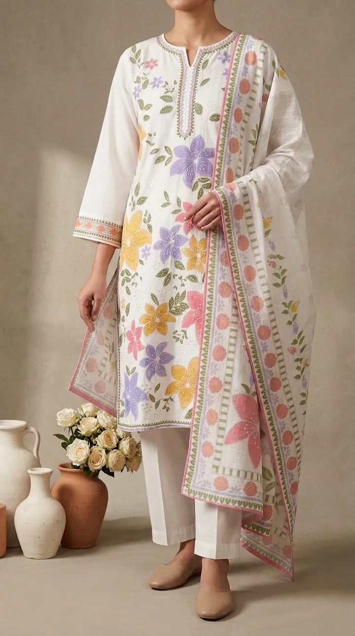 3 PC Embellished CAMBRIC Suit PS627709