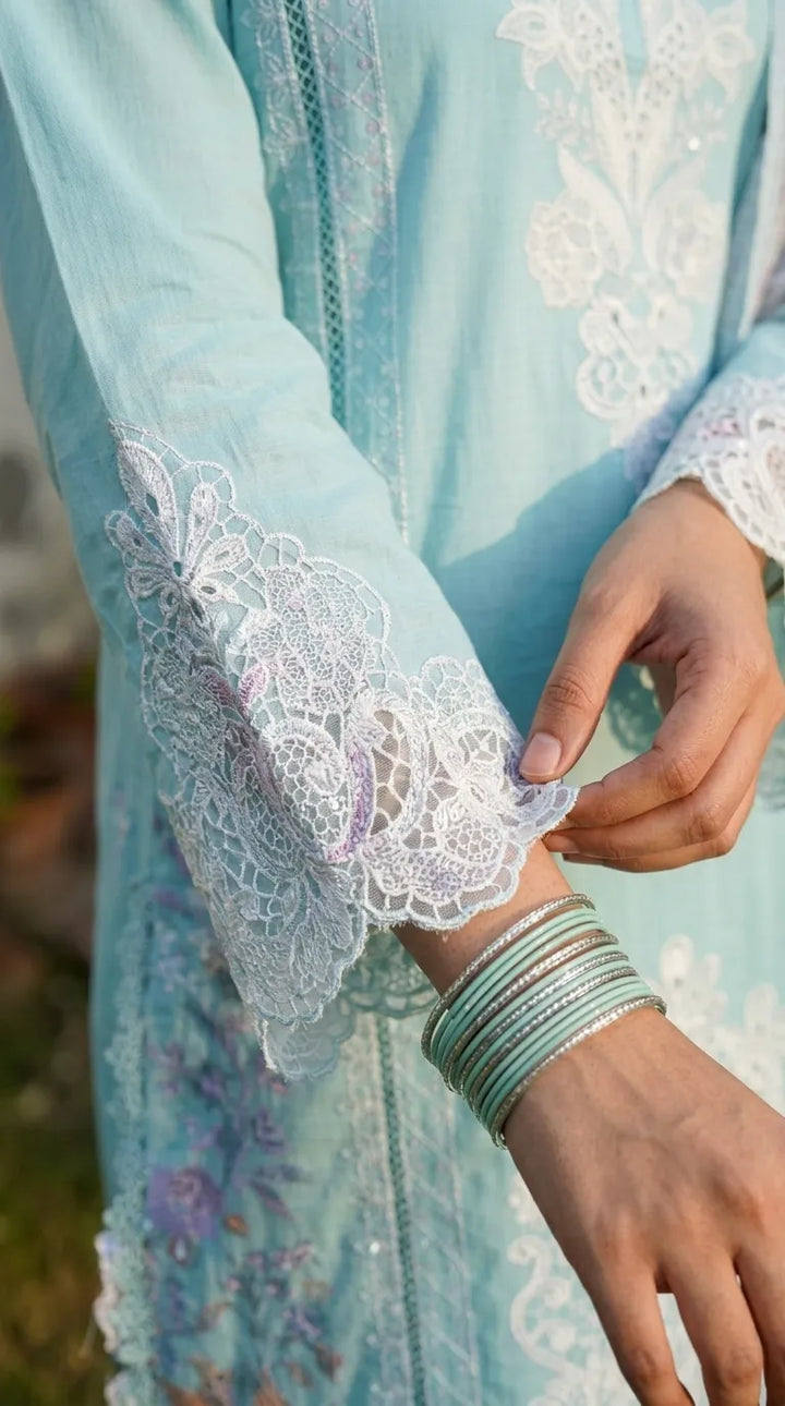 3 PC Embellished Cambric Stitched Suit PS628012