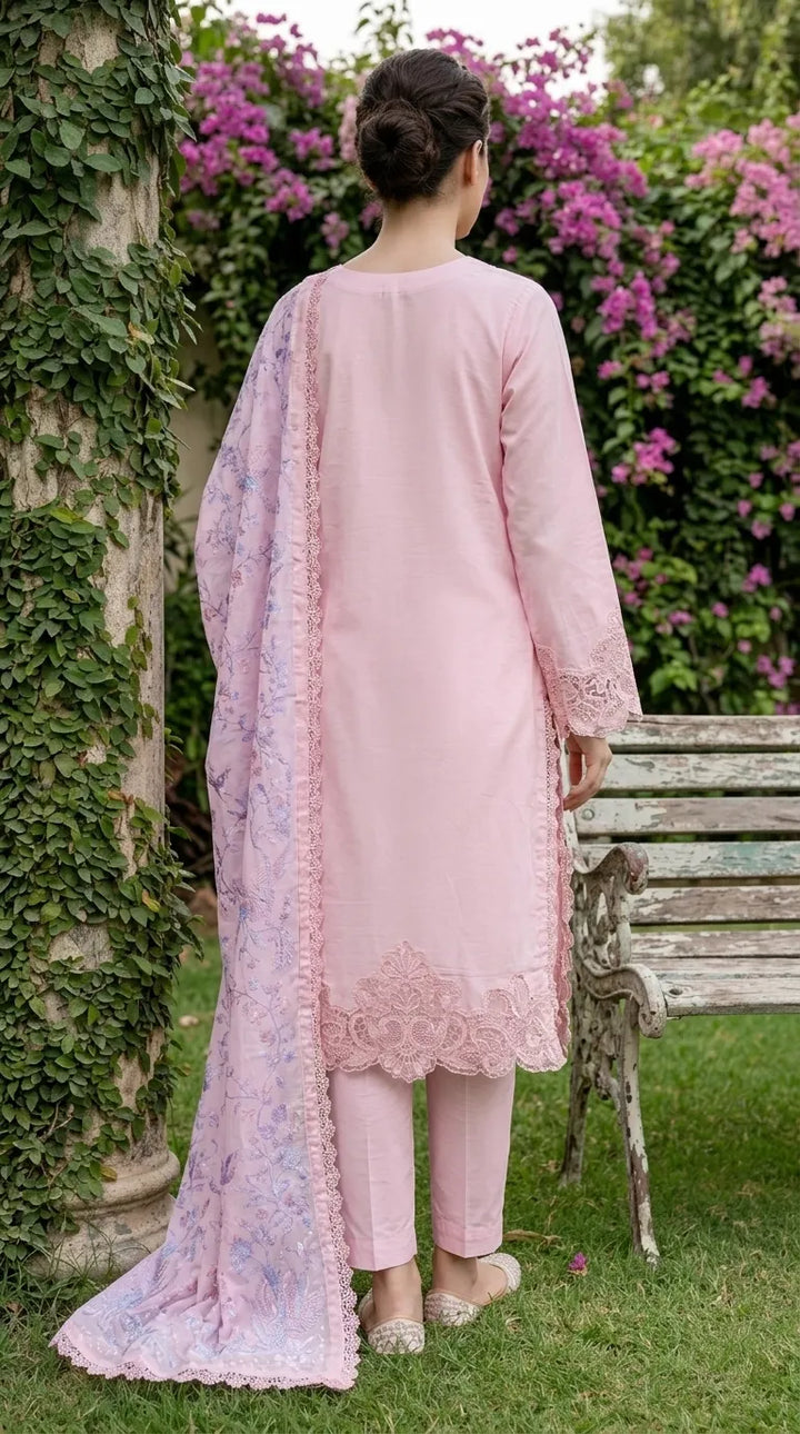 3 PC Embellished Cambric Stitched Suit PS628023