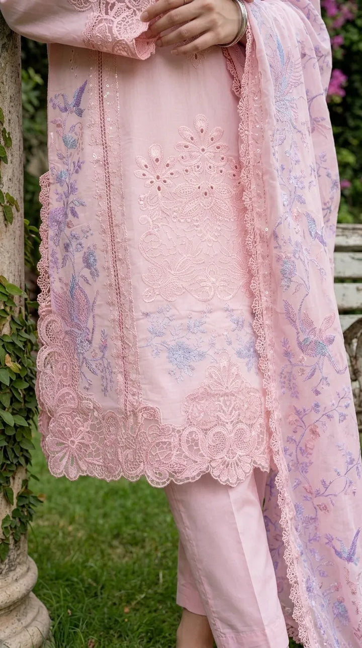 3 PC Embellished Cambric Stitched Suit PS628023