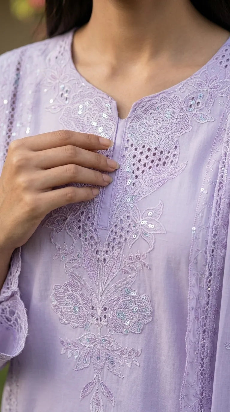 3 PC Embellished Cambric Stitched Suit PS628066