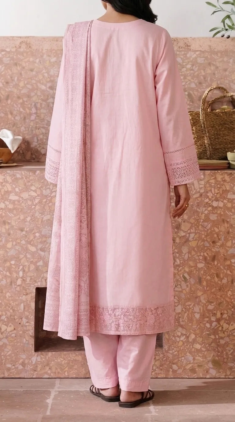 3 PC Embellished Cambric Stitched Suit PS628218