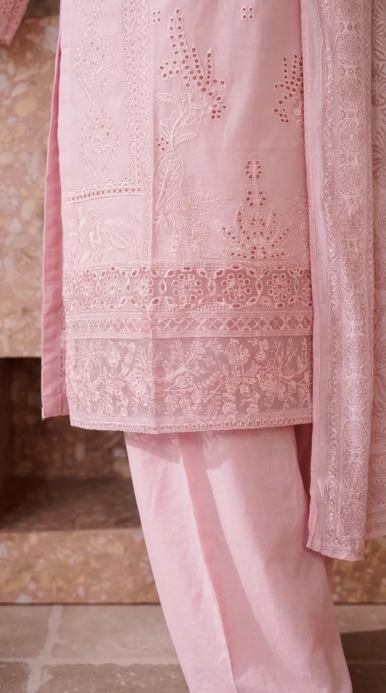 3 PC Embellished Cambric Stitched Suit PS628218