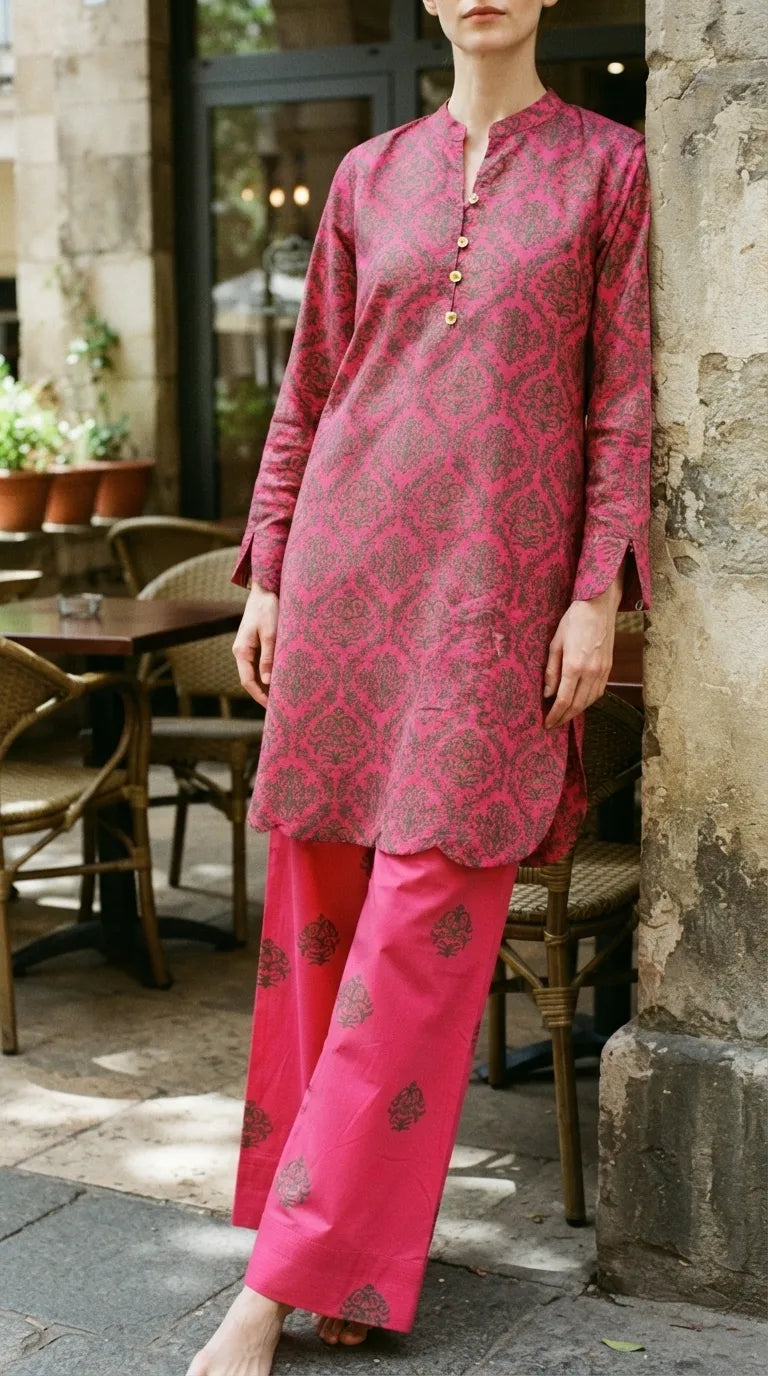 2 PC Printed Grip Silk Stitched Suit PS628459