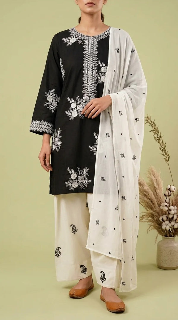 3 PC Embellished Cambric Suit PS630001
