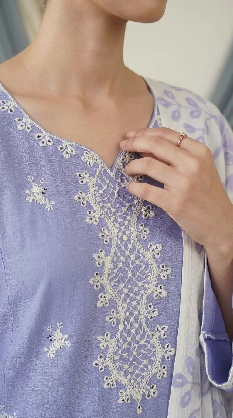 3 PC Embellished Cambric Stitched Suit PS630166