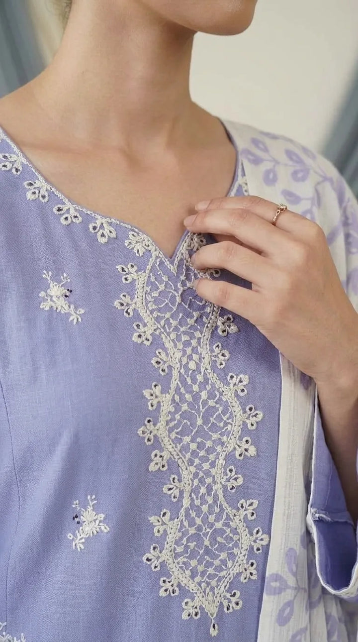 3 PC Embellished Cambric Stitched Suit PS630166