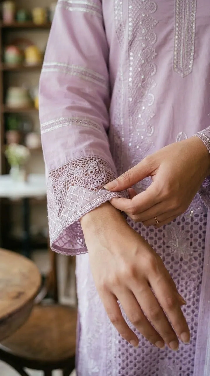 3 PC Embellished Cambric Stitched Suit PS6302B1