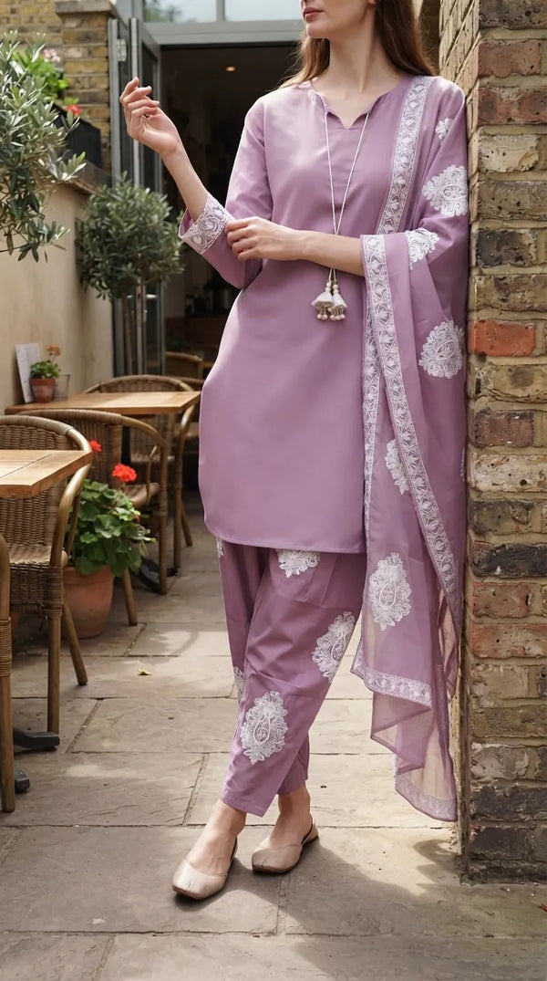 3 PC Embellished Cambric Stitched Suit PS6316B1