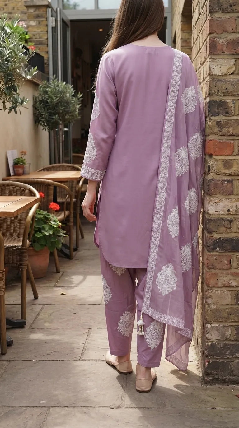 3 PC Embellished Cambric Stitched Suit PS6316B1