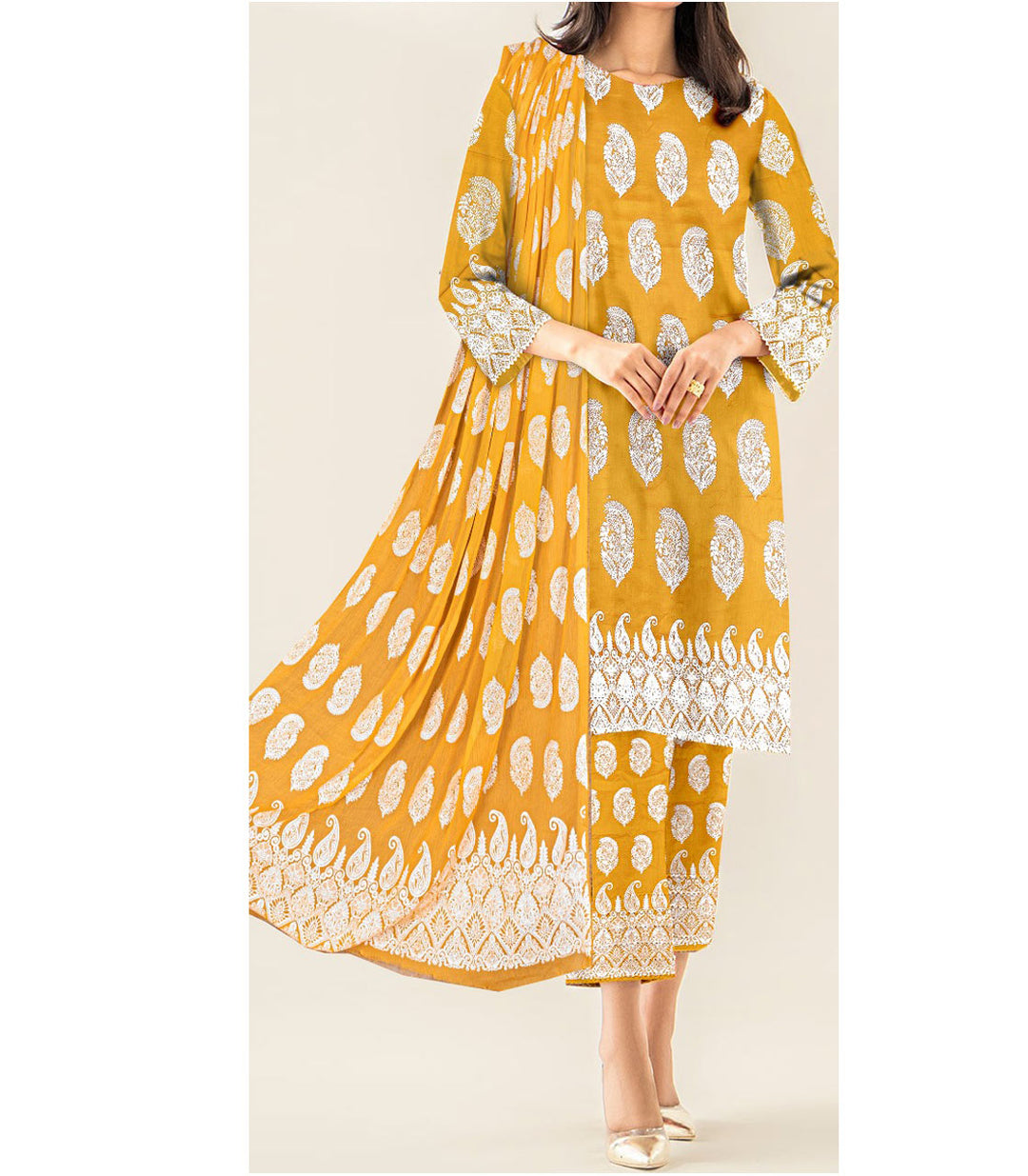 3PC- Unstitched Printed Cambric Suit PS9422