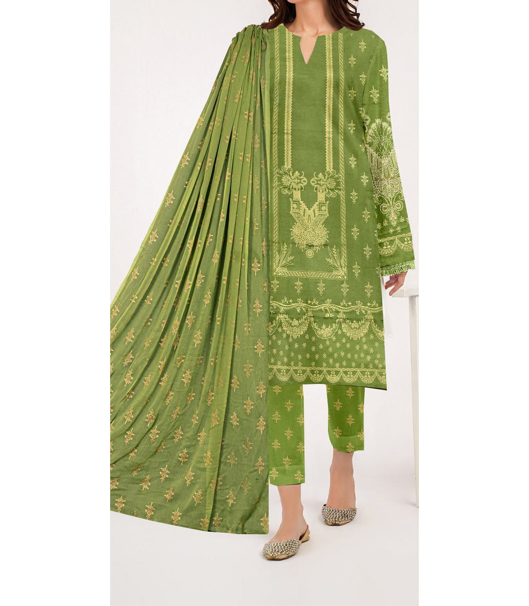 3PC- Unstitched Printed Cambric Suit PS9487