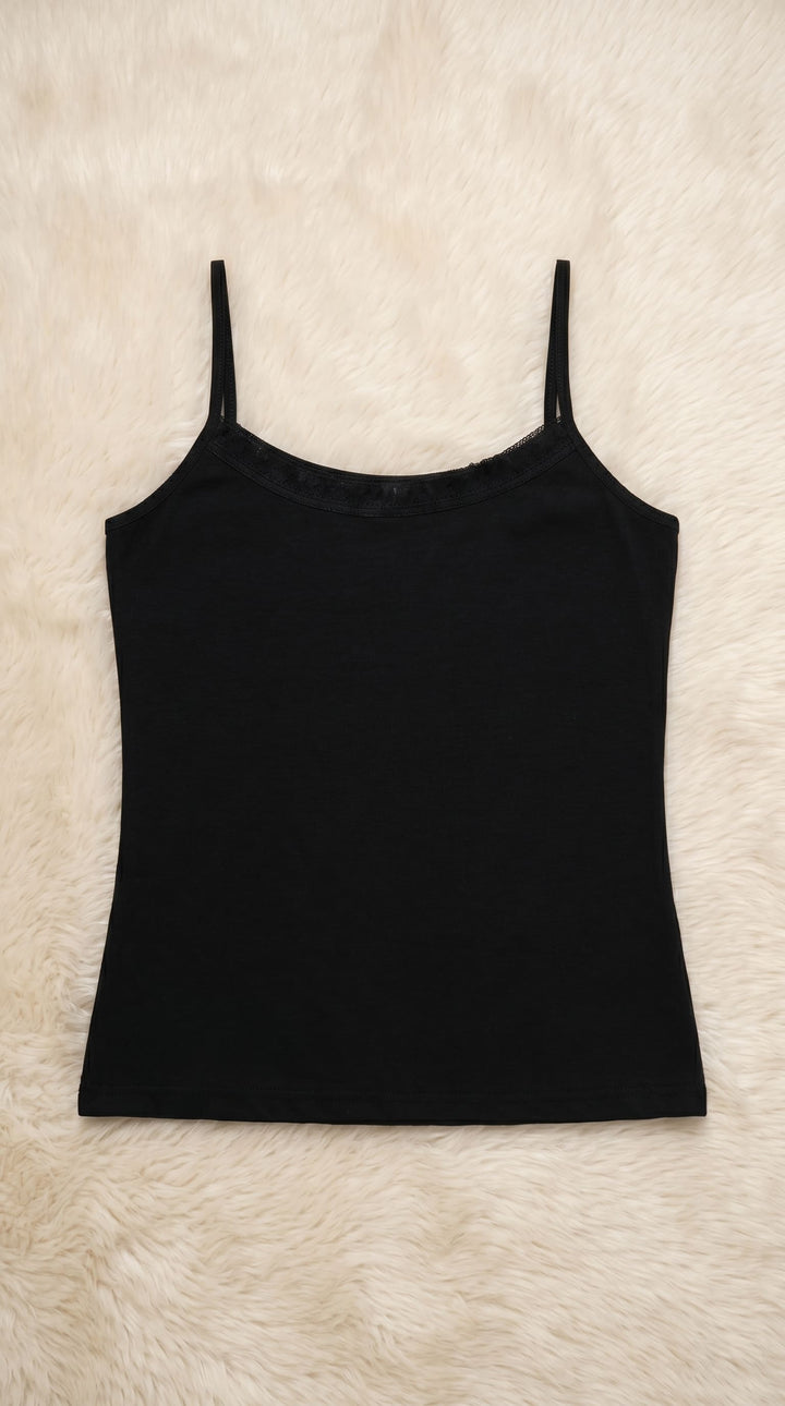 Black Solid Tan Top PT601101