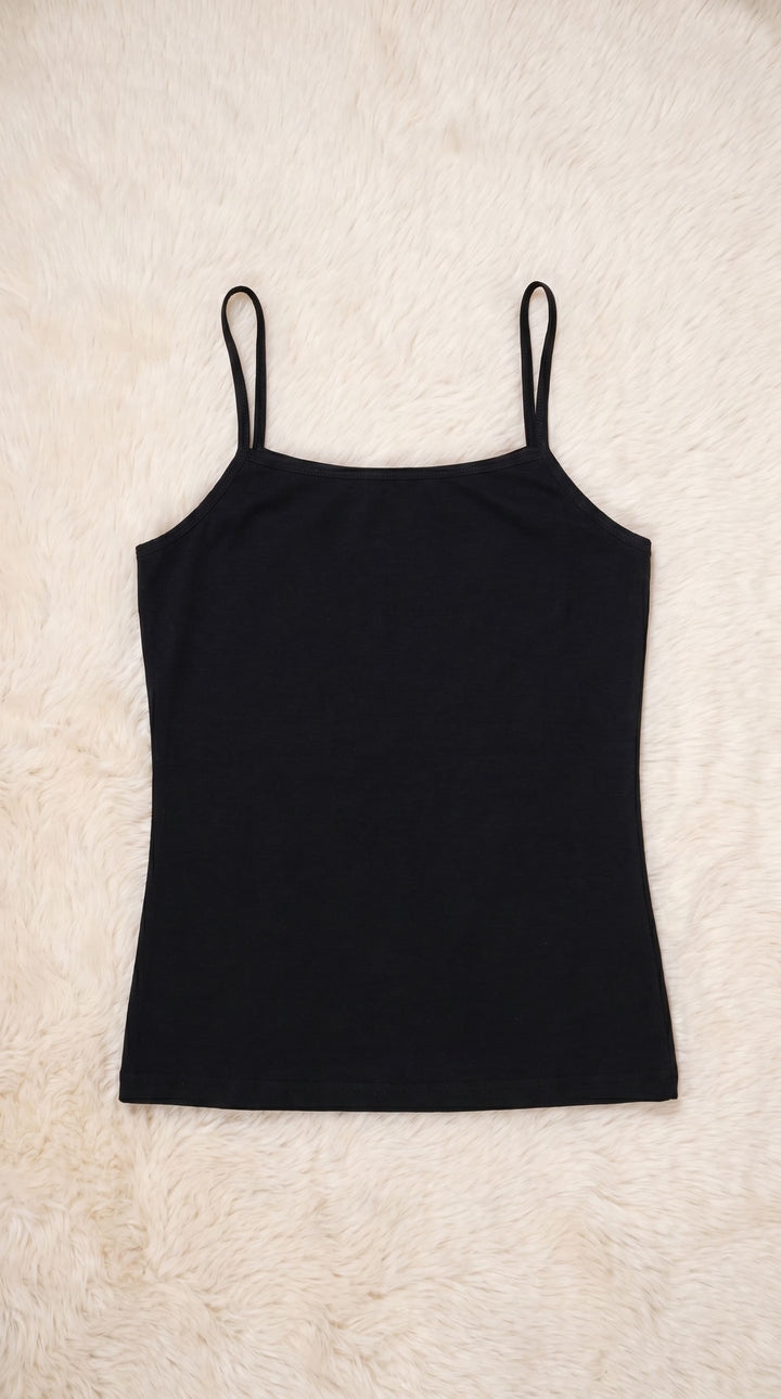 Black Solid Tan Top PT601301