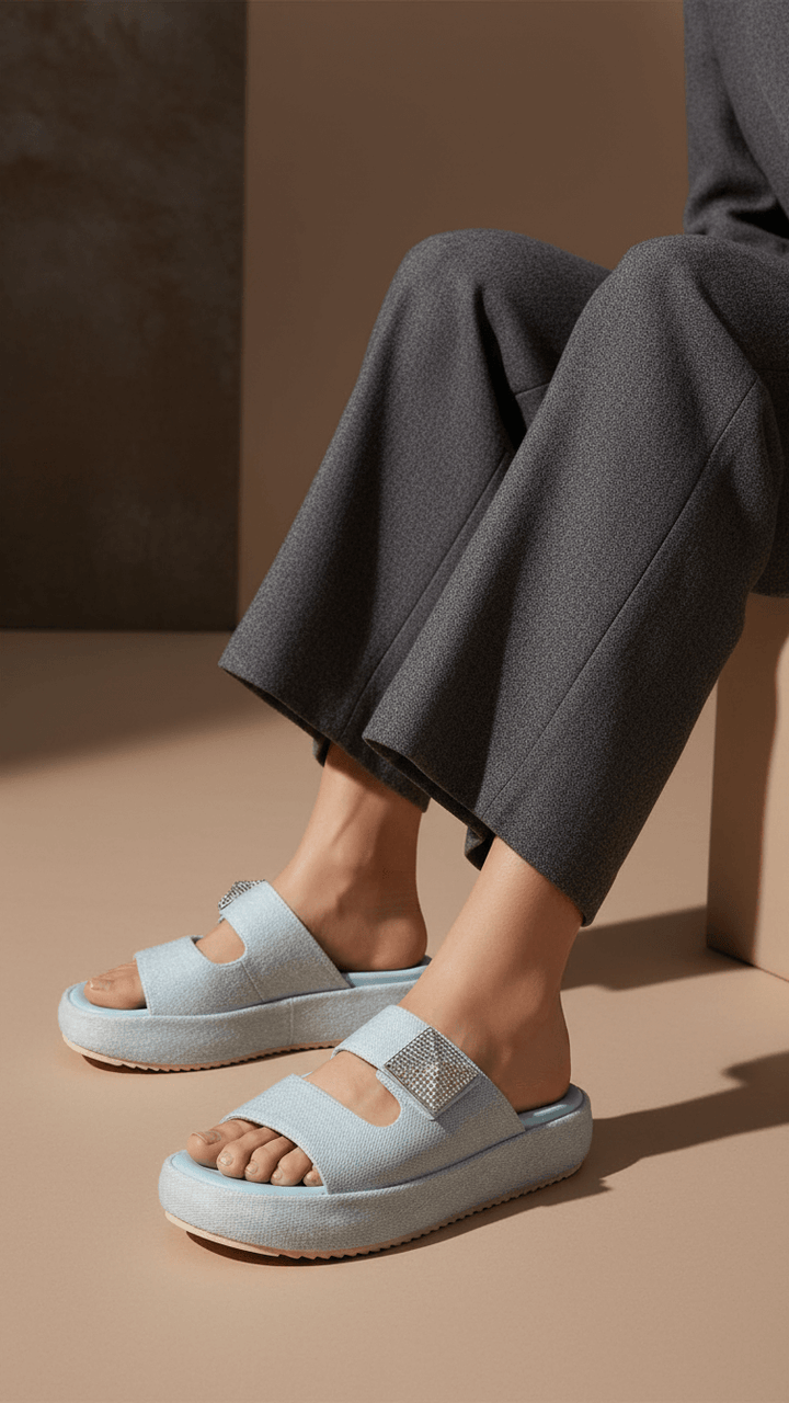 Sky Blue Formal Slipper For Women PU0444