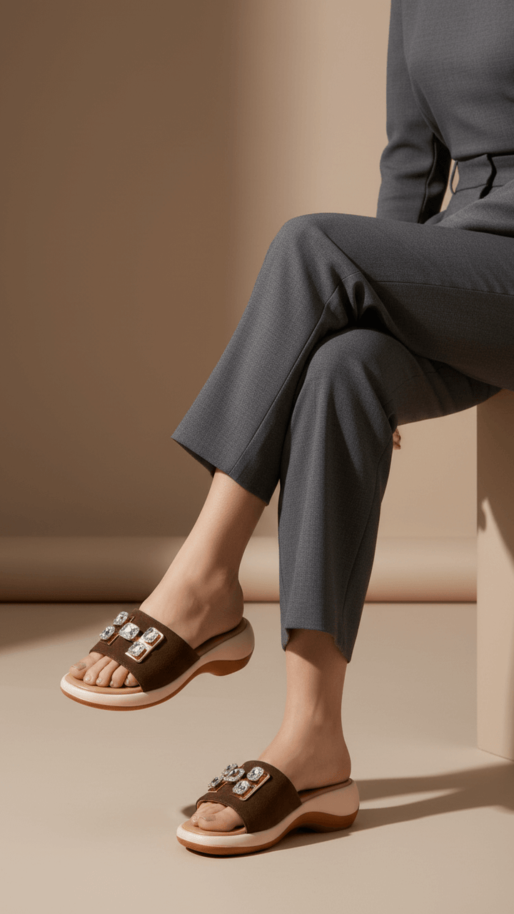 Olive Formal Slipper For Ladies PU0614