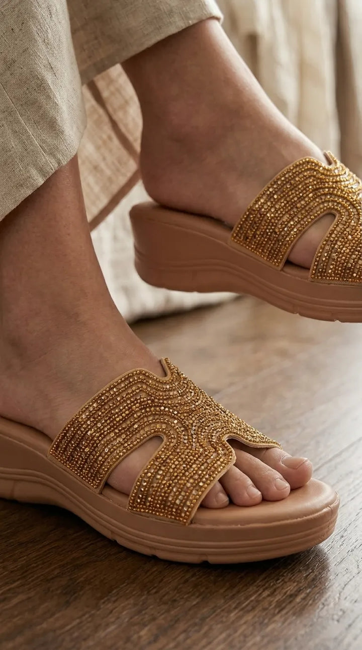 Golden Formal Slipper For Ladies PU0820
